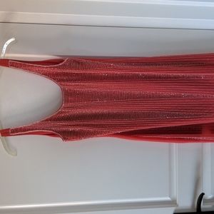 TFNC coral beaded dress with zip back